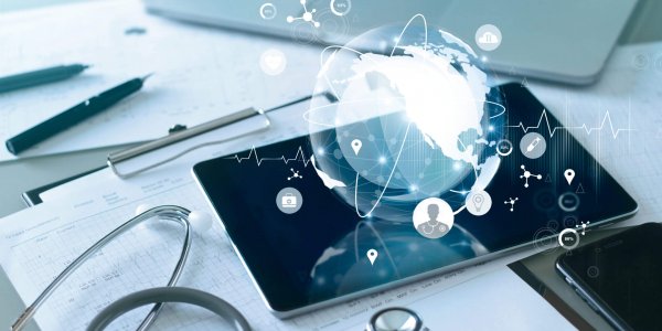 Medical global networking and healthcare global network connection on tablet, Medical technology.